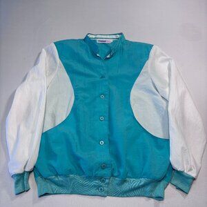 Vintage Fashion Spirit Womens Jacket 80s Turquoise White SEE MEASUREMENTS